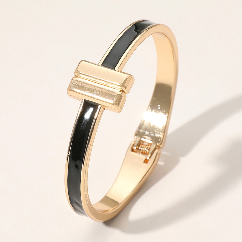Black Metal Bar Tip Bracelet Bangle Hinged Statement Fashion Accessories
